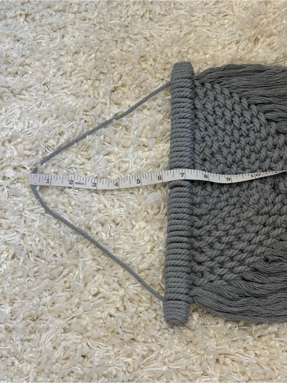 Handmade Macrame Half Moon Woven Wall Hanging Gray Boho Fiber Art